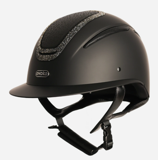Evoke Elara Wide Peak Black Viper Steel Crystal Frame Medium Riding Hat